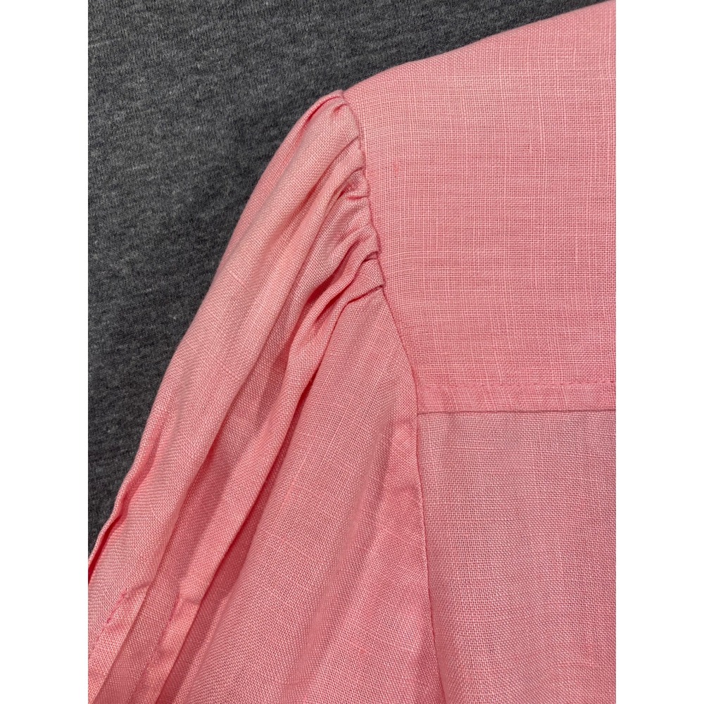 Tracy M Pink 100% Linen Pintuck Button Down Shirt Band Collar Long Sleeve Top - Picture 7 of 12